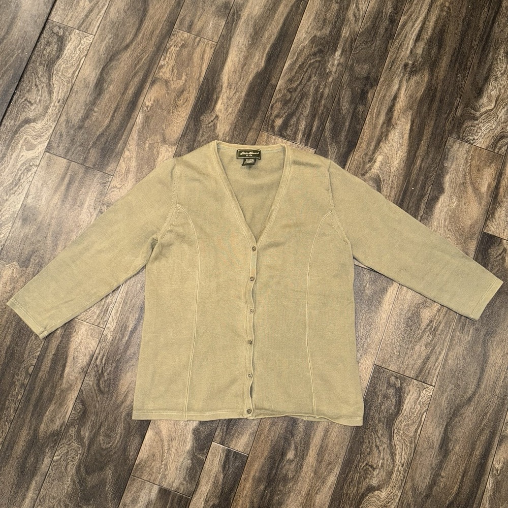 Eddie‎ Bauer Women's V-Neck Long Sleeve Green Button-up Cardigan Size M